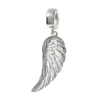 1x 925 Sterling Silver Feather Dangle Bead Pendant for European Charm Bracelets