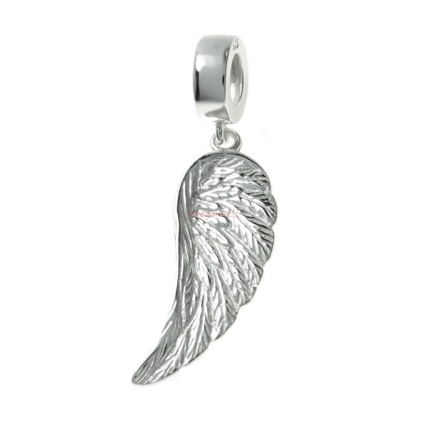1x 925 Sterling Silver Feather Dangle Bead Pendant for European Charm Bracelets