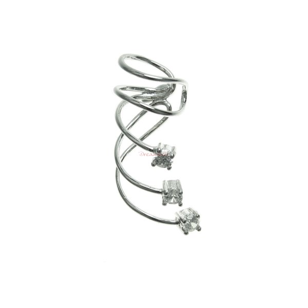1x Rhodium on 925 Sterling Silver Clear CZ Crystal Dot Earring Cuff / Ear Cuffs Wrap for Right Ear