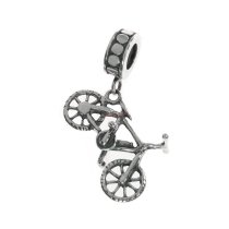 1x Antique 925 Sterling Silver Bicycles Bike Dangle with Rubber Stopper Bead Pendant for European Charm Bracelets