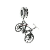 1x Antique 925 Sterling Silver Bicycles Bike Dangle with Rubber Stopper Bead Pendant for European Charm Bracelets