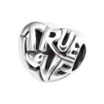1x Antique 925 Sterling Silver Valentine True Love Heart Bead for European Charm Bracelets