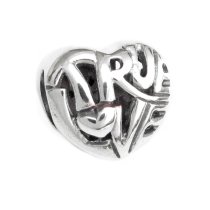 1x Antique 925 Sterling Silver Valentine True Love Heart Bead for European Charm Bracelets