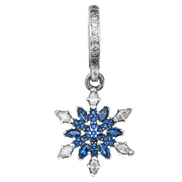 1x Antique Sterling Silver Snowflake Blue CZ Crystal Dangle Bead for European Charm Bracelets
