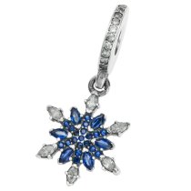 1x Antique Sterling Silver Snowflake Blue CZ Crystal Dangle Bead for European Charm Bracelets