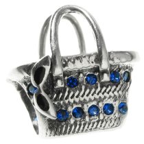 1x Antique 925 Sterling Silver Easter Picnic Basket Blue CZ Crystal Bead for European Charm Bracelets