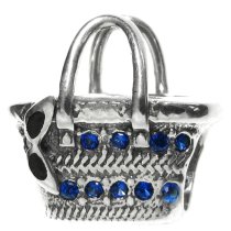 1x Antique 925 Sterling Silver Easter Picnic Basket Blue CZ Crystal Bead for European Charm Bracelets