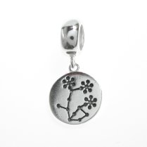 1x Antique 925 Sterling Silver Bonsai Potted Lily Flower Round Dangle Bead Pendant for European Charm Bracelets