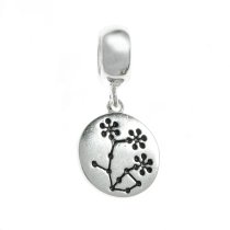 1x Antique 925 Sterling Silver Bonsai Potted Lily Flower Round Dangle Bead Pendant for European Charm Bracelets