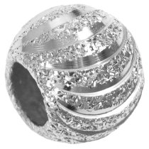 Rhodium on Sterling Silver Moon Cut Corrugated Stardust Bead for European Charm Bracelets 10mm