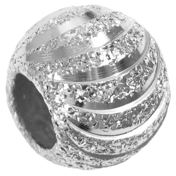 Rhodium on Sterling Silver Moon Cut Corrugated Stardust Bead for European Charm Bracelets 10mm