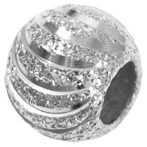 Rhodium on Sterling Silver Moon Cut Corrugated Stardust Bead for European Charm Bracelets 10mm
