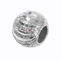 Rhodium on Sterling Silver Moon Cut Corrugated Stardust Bead for European Charm Bracelets 10mm