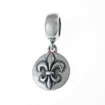 1x Antique 925 Sterling Silver Fleur-de-lis Flower Scout Badget Cross Dangle Charm Bead Pendant for European Charm Bracelets