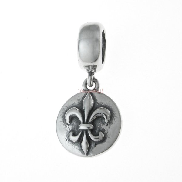 1x Antique 925 Sterling Silver Fleur-de-lis Flower Scout Badget Cross Dangle Charm Bead Pendant for European Charm Bracelets
