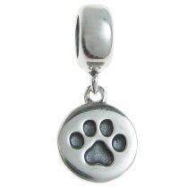 1x Antique 925 Sterling Silver Round Dog Paw Puppy Dangle Charm Bead Pendant for European Charm Bracelets