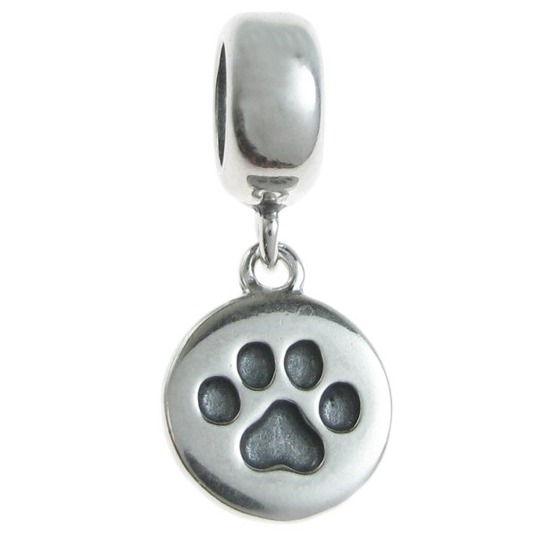 1x Antique 925 Sterling Silver Round Dog Paw Puppy Dangle Charm Bead Pendant for European Charm Bracelets
