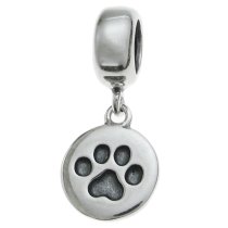 1x Antique 925 Sterling Silver Round Dog Paw Puppy Dangle Charm Bead Pendant for European Charm Bracelets