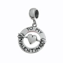 1x Antique 925 Sterling Silver to My Valentine with Heart Dangle Charm Pendant for European Charm Bracelets