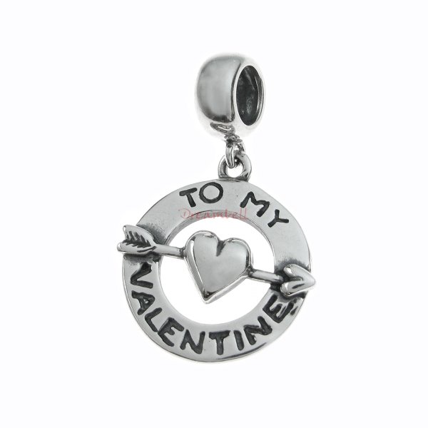 1x Antique 925 Sterling Silver to My Valentine with Heart Dangle Charm Pendant for European Charm Bracelets