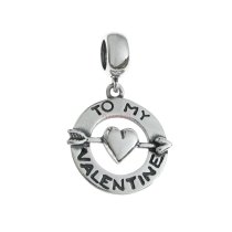1x Antique 925 Sterling Silver to My Valentine with Heart Dangle Charm Pendant for European Charm Bracelets