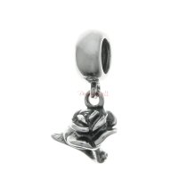1x Antique 925 Sterling Silver Valentine Rose Flower Dangle Charm Bead Pendant for European Charm Bracelets