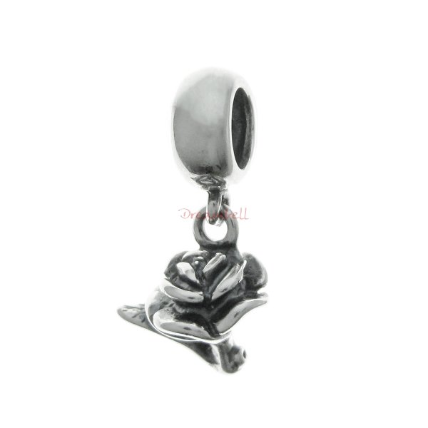 1x Antique 925 Sterling Silver Valentine Rose Flower Dangle Charm Bead Pendant for European Charm Bracelets