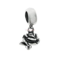 1x Antique 925 Sterling Silver Valentine Rose Flower Dangle Charm Bead Pendant for European Charm Bracelets