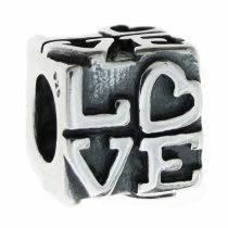 1x Antique 925 Sterling Silver Valentine I Love You Heart Cube Bead for European Charm Bracelets