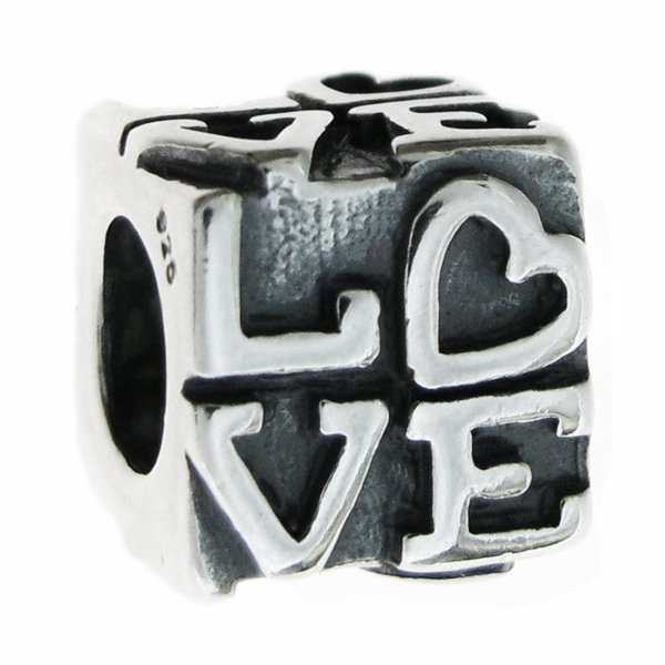 1x Antique 925 Sterling Silver Valentine I Love You Heart Cube Bead for European Charm Bracelets