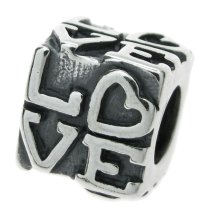 1x Antique 925 Sterling Silver Valentine I Love You Heart Cube Bead for European Charm Bracelets