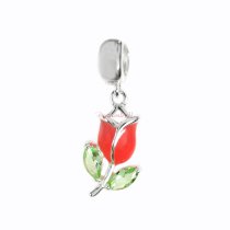 Sterling Silver Enamel Mother's Day Tulip Flower CZ Crystal Dangle Bead for European Charm Bracelet