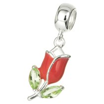 Sterling Silver Enamel Mother's Day Tulip Flower CZ Crystal Dangle Bead for European Charm Bracelet
