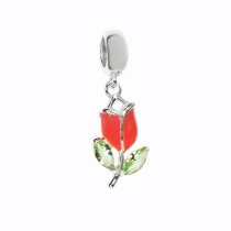 Sterling Silver Enamel Mother's Day Tulip Flower CZ Crystal Dangle Bead for European Charm Bracelet