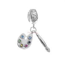 Sterling Silver Painter Drawing Art Brush Palette CZ Crystal Dangle Pendant Bead for European Charm Bracelets