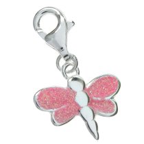 Sterling Silver Enamel Glitter Dragonfly Dangle Pendant European Lobster Clip on Charm