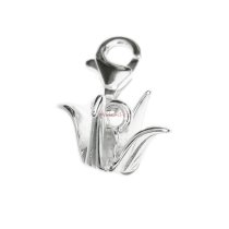 Sterling Silver Thousand Origami Paper Crane Lucky Wish Dangle Pendant European Lobster Clip on Charm