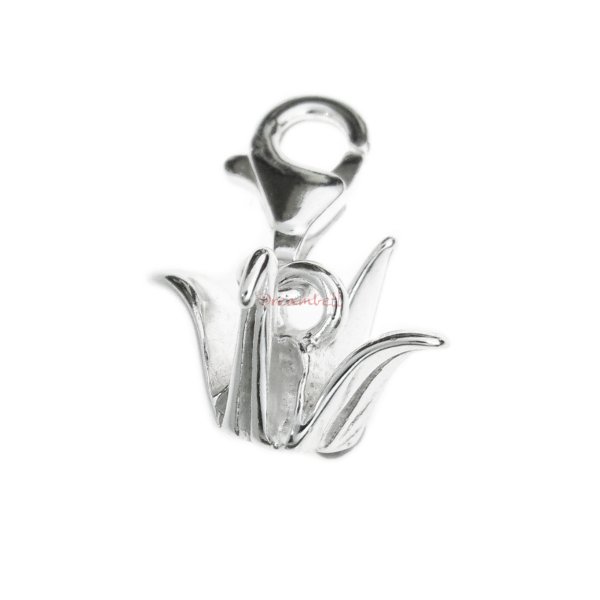 Sterling Silver Thousand Origami Paper Crane Lucky Wish Dangle Pendant European Lobster Clip on Charm