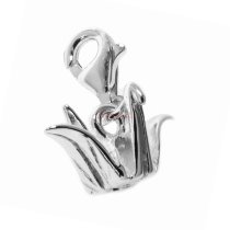 Sterling Silver Thousand Origami Paper Crane Lucky Wish Dangle Pendant European Lobster Clip on Charm