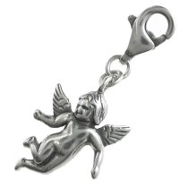 Antique 925 Sterling Silver Cute Little Angel Dangle Pendant European Lobster Clip on Charm