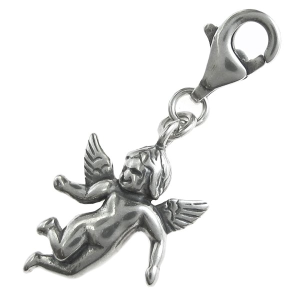 Antique 925 Sterling Silver Cute Little Angel Dangle Pendant European Lobster Clip on Charm