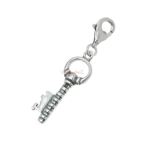 Antique 925 Sterling Silver Fairy Tales Key Pendant European Lobster Clip on Charm