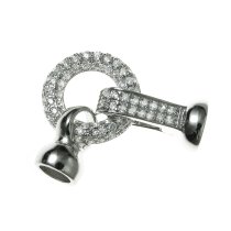 Rhodium STR CZ Crystal Pearl Stringing Enhancer Bail Connector End Cap Clasp