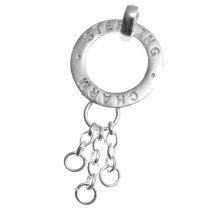 .925 Sterling Silver Round Ring Bail Charm Pendant Connector with Chain Extenders