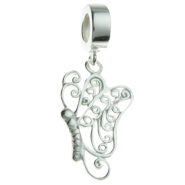 .925 Sterling Silver Fairy Tale Butterfly Dangle Bead for European Charm Bracelet