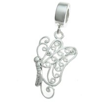 .925 Sterling Silver Fairy Tale Butterfly Dangle Bead for European Charm Bracelet