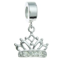 .925 Sterling Silver Crown Clear CZ Crystal Dangle Bead for European Charm Bracelet