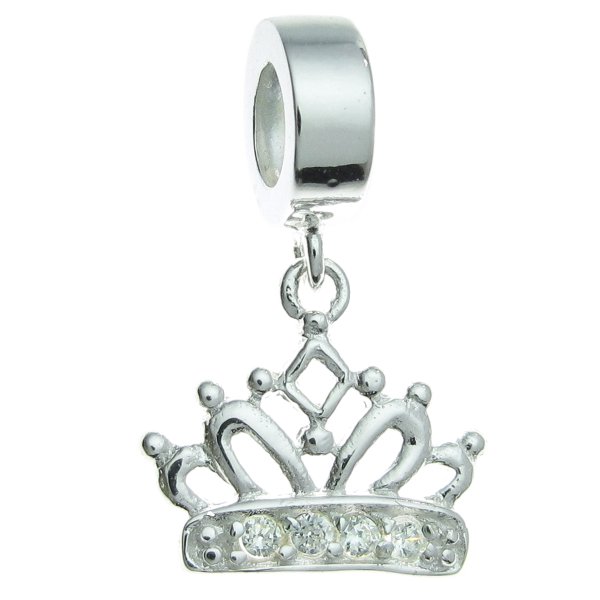 .925 Sterling Silver Crown Clear CZ Crystal Dangle Bead for European Charm Bracelet