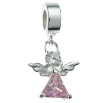.925 Sterling Silver Little Angel Pink Clear CZ Crystal Dangle Bead for European Charm Bracelets
