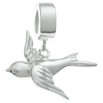 1x .925 Sterling Silver Flying Bird Dangle Bead for European Charm Bracelet
